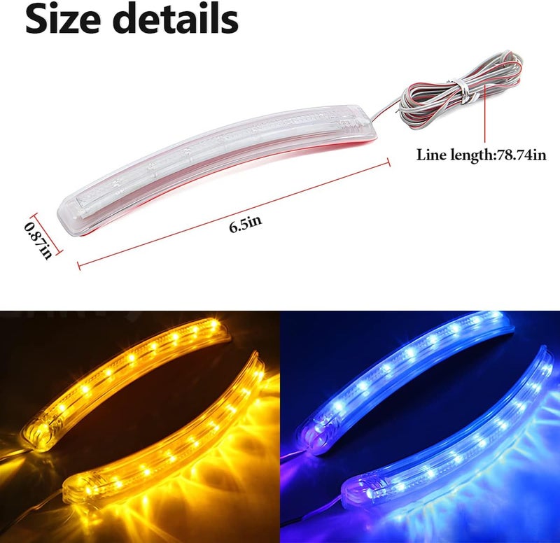 HIPOPY 2 Pcs LED Turn Signal Strip Light, Flexible Switchback Dual-Color Fork Blinkers, Waterproof Adjustable Daytime Running Tail Light Strip Kit for Car Motorcycle Snowmobile (Yellow) - Image 2